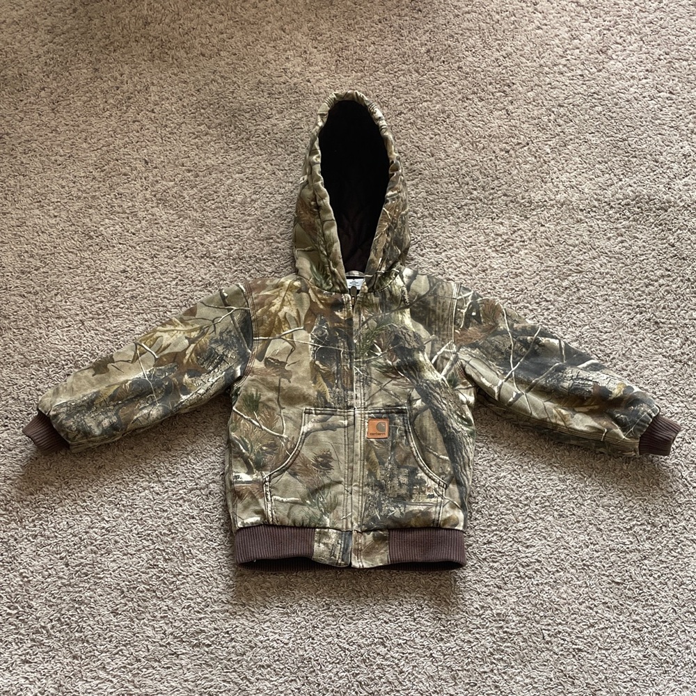 Carhartt Camo Jacket Youth XS 6 Insulated Realtree Hooded Canvas Mossy Oak